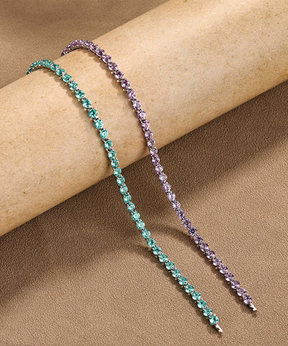 Stylish Green Sterling Silver Zircon Gem Stone Chain Bracelet