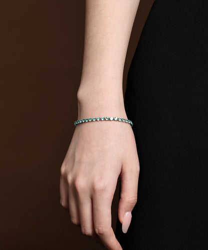Stylish Green Sterling Silver Zircon Gem Stone Chain Bracelet