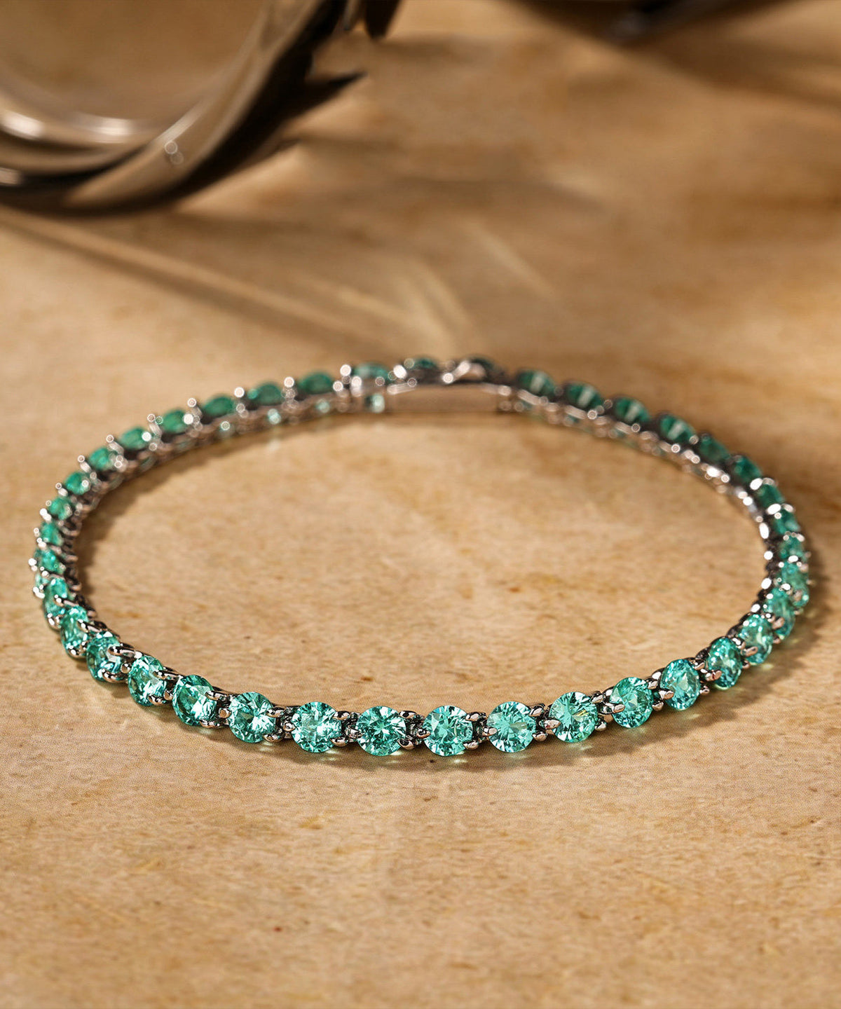 Stylish Green Sterling Silver Zircon Gem Stone Chain Bracelet