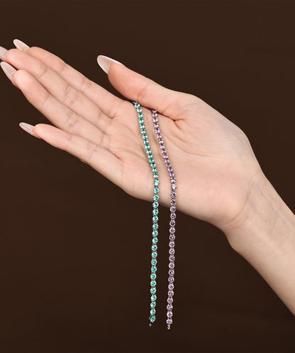 Stylish Green Sterling Silver Zircon Gem Stone Chain Bracelet