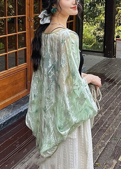 Stylish Green V Neck Cozy Silk Cardigans Batwing Sleeve