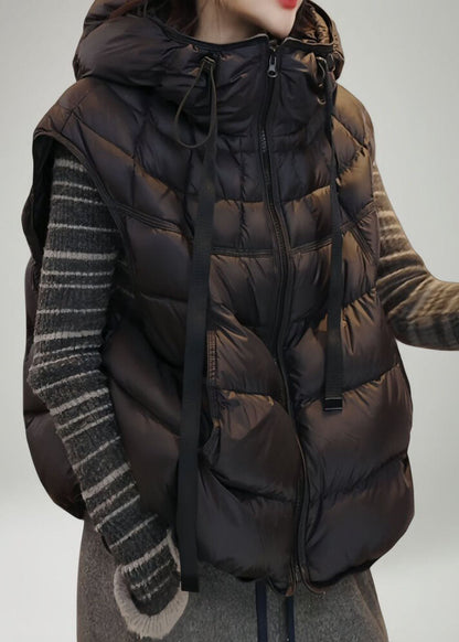 Stylish Grey Hooded Drawstring Fine Cotton Filled Vests In Winter