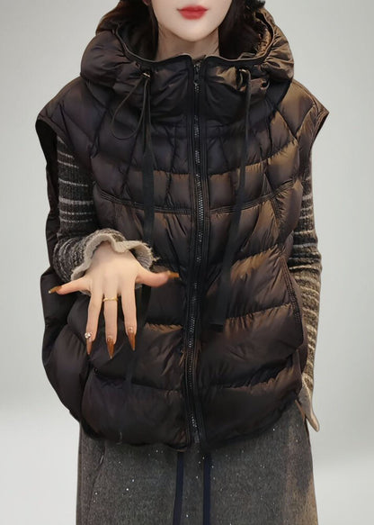 Stylish Grey Hooded Drawstring Fine Cotton Filled Vests In Winter