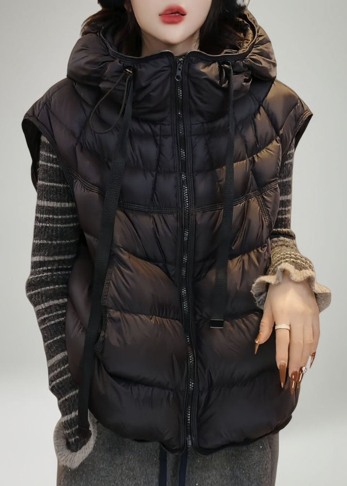 Stylish Grey Hooded Drawstring Fine Cotton Filled Vests In Winter