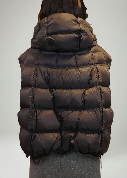 Stylish Grey Hooded Drawstring Fine Cotton Filled Vests In Winter