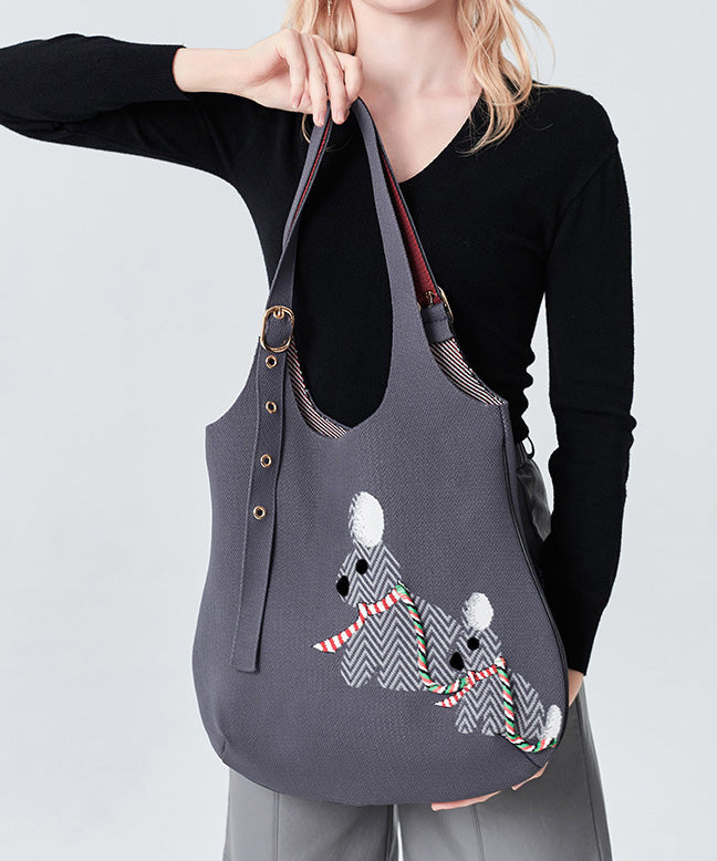 Stylish Grey Jacquard Solid Durable Cotton Shoulder Bags