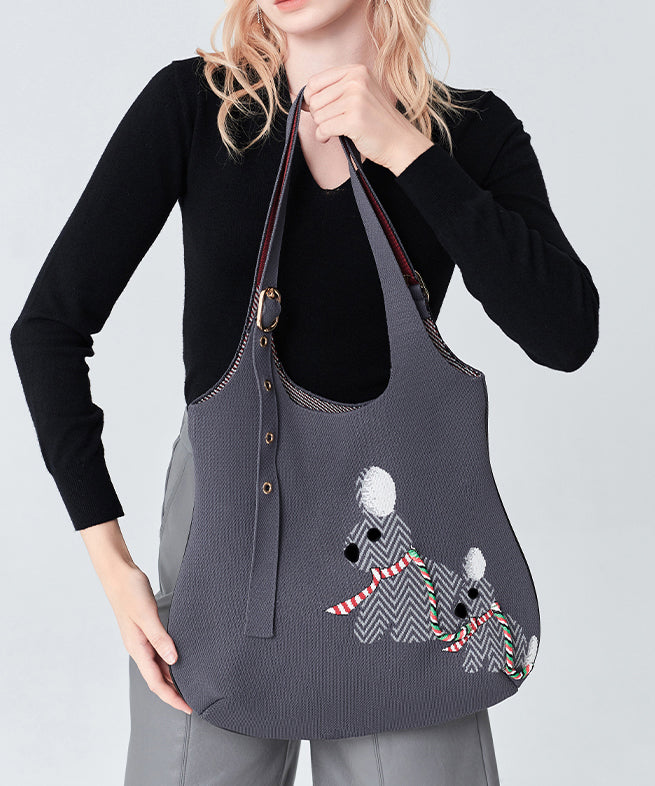 Stylish Grey Jacquard Solid Durable Cotton Shoulder Bags
