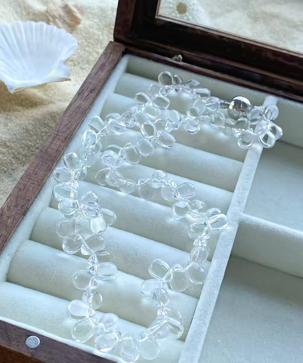 Stylish Irregular Clear Crystal Glass Waterdrop Beading Necklace