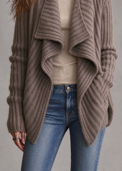 Stylish Khaki Asymmetrical Wrinkled Knit Cardigan Fall
