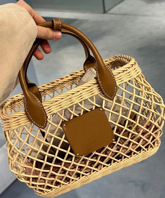Stylish Khaki Hollow Out Versatile Tote Handbag