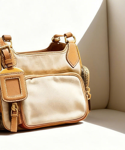 Stylish Khaki Pockets Solid Durable Faux Leather Versatile CrossBody Bag