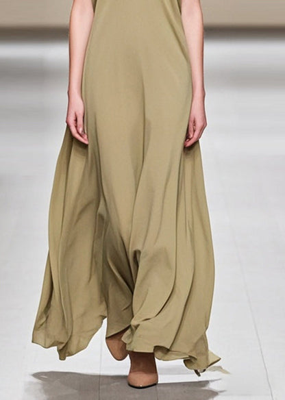 Stylish Khaki V Neck Draping Chiffon Party Dress Sleeveless