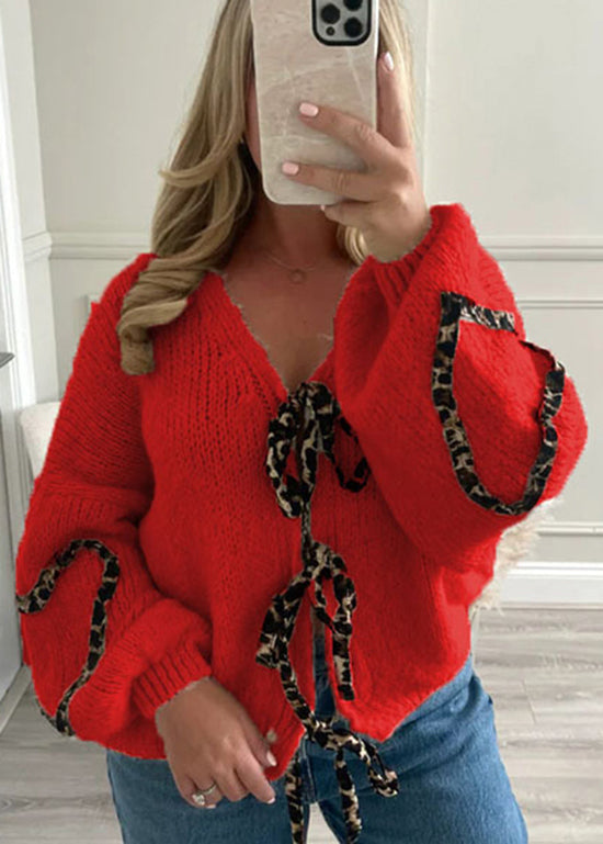 Stylish Khaki V Neck Lace Up Plus Size Knit Cardigans Spring