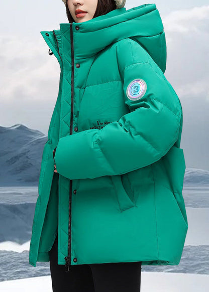 Stylish Lake Green Hooded Thick Duck Down Down Jacket Winter