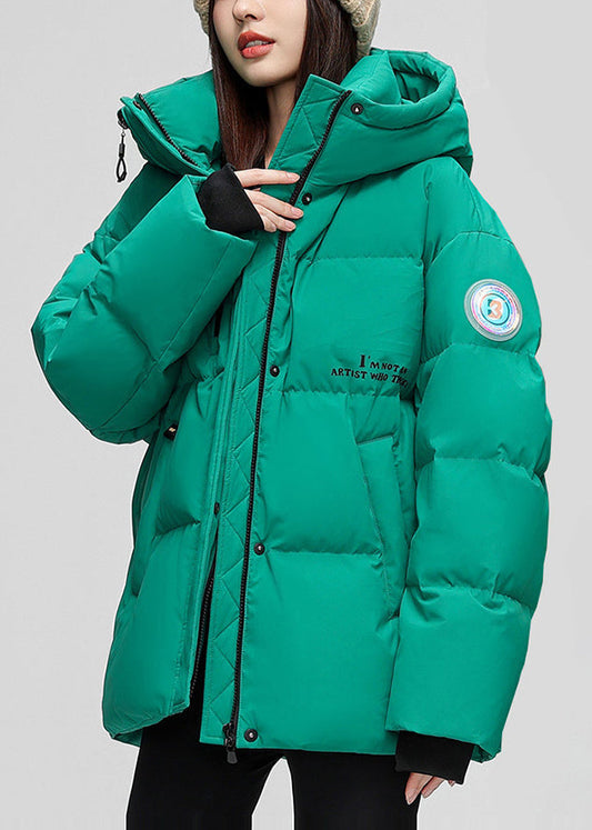 Stylish Lake Green Hooded Thick Duck Down Down Jacket Winter