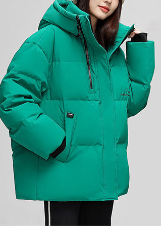 Stylish Lake Green Hooded Thick Duck Down Down Jacket Winter