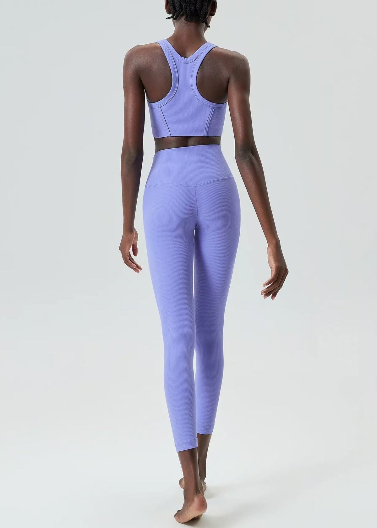 Stylish Lavender Stretch Sleeveless Sports Bra And High Waist Leggings Set Suit