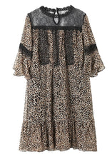 Load image into Gallery viewer, Stylish Leopard Ruffled Lace Patchwork Chiffon Dresses Summer