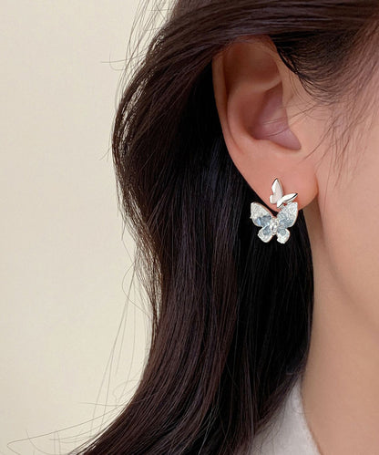 Stylish Light Green Sterling Silver Overgild Zircon Butterfly Stud Earrings