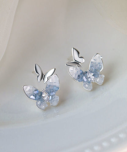 Stylish Light Green Sterling Silver Overgild Zircon Butterfly Stud Earrings