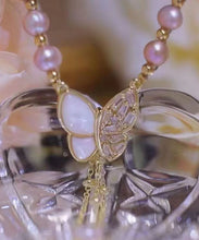 Load image into Gallery viewer, Stylish Light Purple Sterling Silver Alloy Zircon Butterfly Pearl Tassel Pendant Necklace