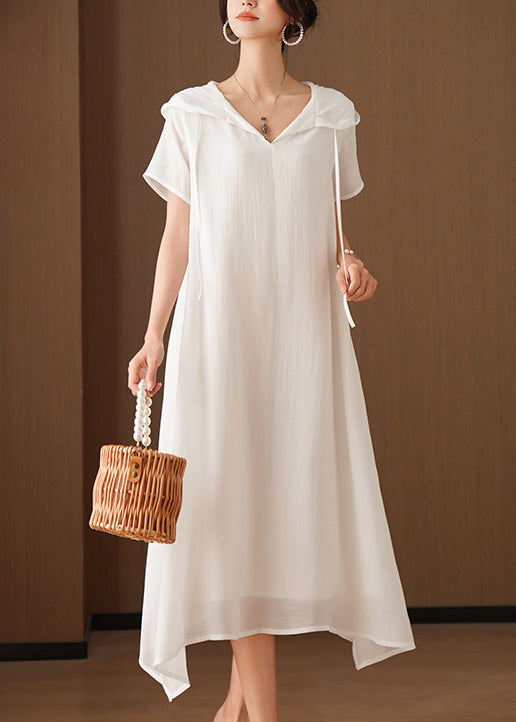 Stylish Loose Orange Hooded Cotton Long Dress Summer