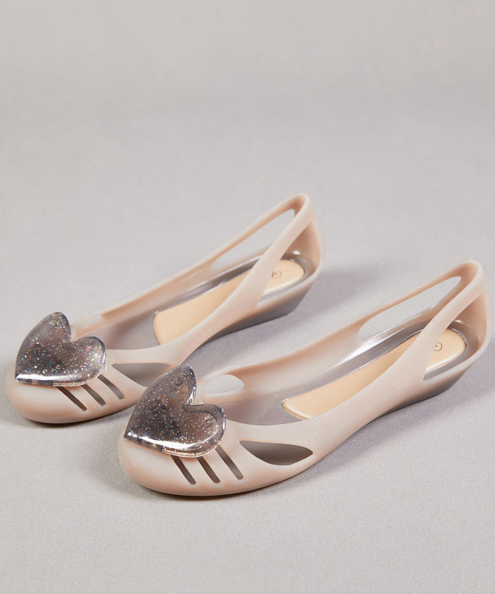 Stylish Love Hollow Out Flat Feet Shoes Khaki Faux Leather