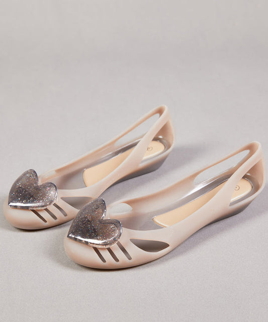 Stylish Love Hollow Out Flat Feet Shoes Khaki Faux Leather