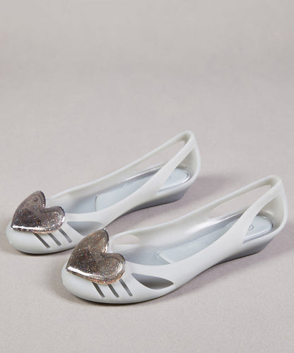 Stylish Love Hollow Out Flat Feet Shoes Khaki Faux Leather