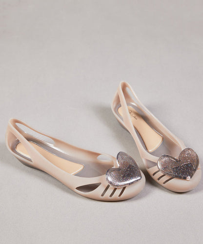 Stylish Love Hollow Out Flat Feet Shoes Khaki Faux Leather