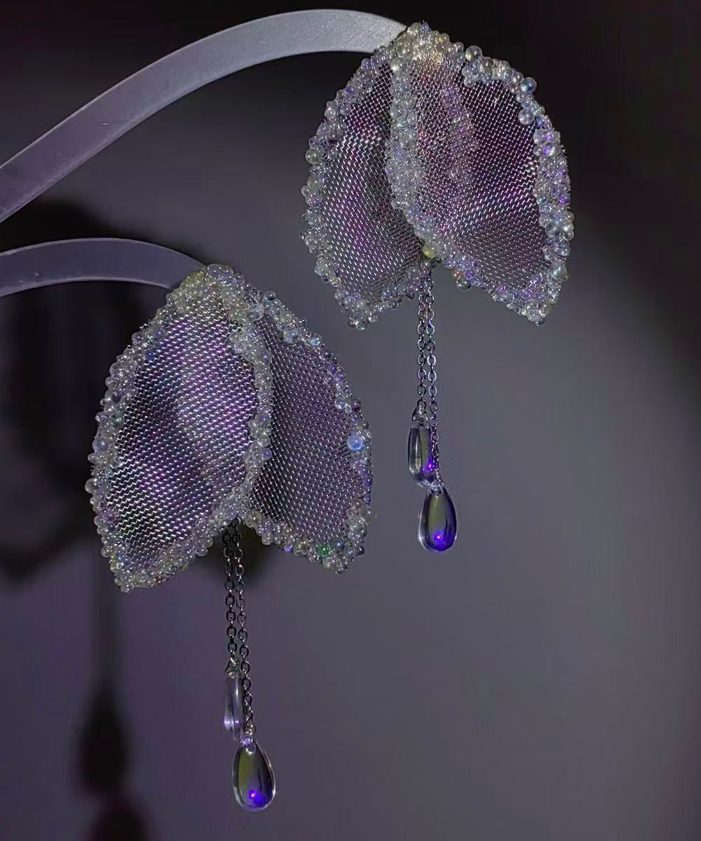 Stylish Mesh Leaf Teardrop Crystal Silver Needle Zircon Alloy Drop Earrings