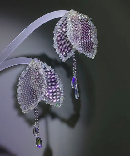 Stylish Mesh Leaf Teardrop Crystal Silver Needle Zircon Alloy Drop Earrings