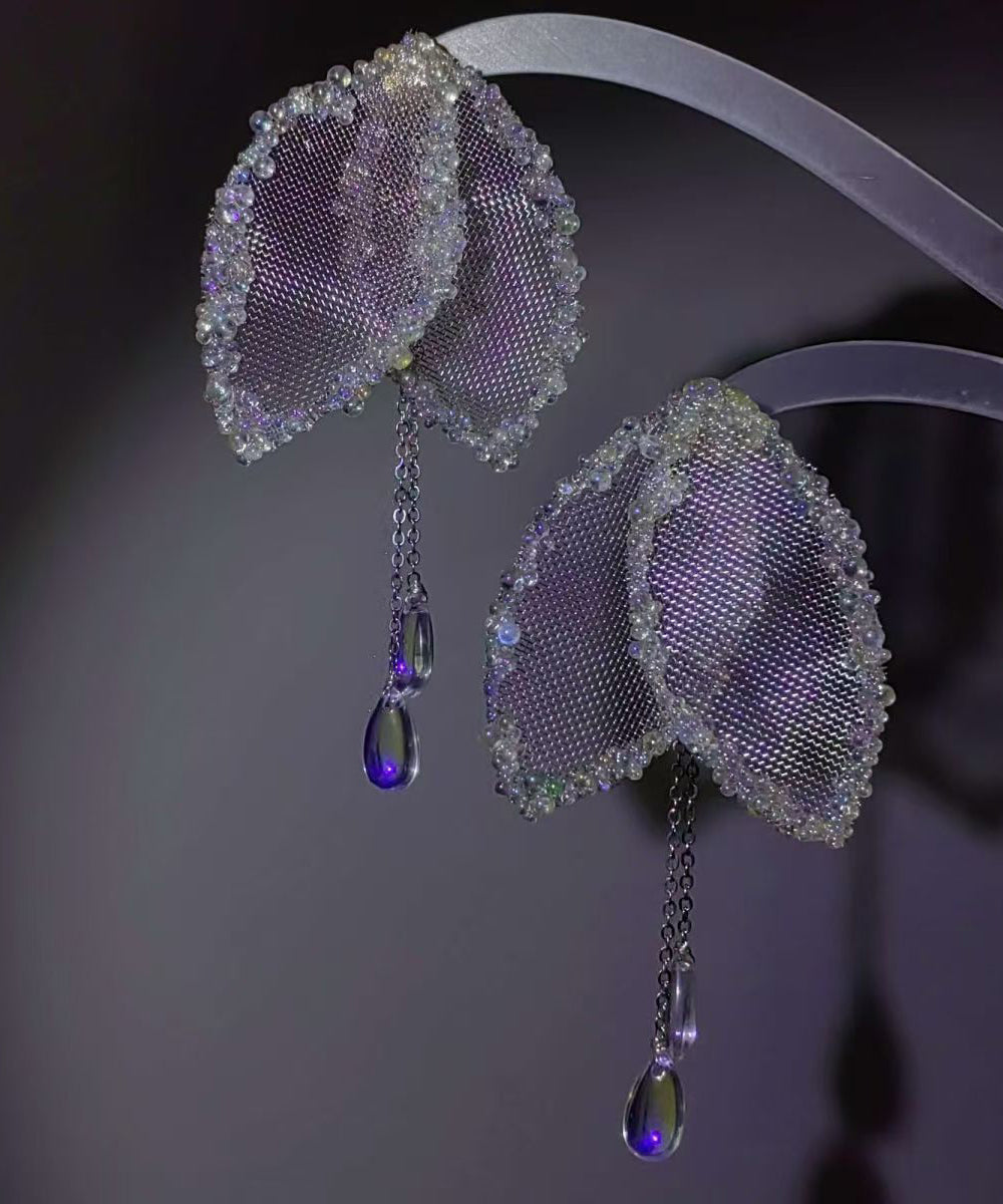 Stylish Mesh Leaf Teardrop Crystal Silver Needle Zircon Alloy Drop Earrings