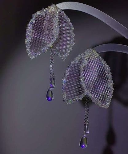 Stylish Mesh Leaf Teardrop Crystal Silver Needle Zircon Alloy Drop Earrings