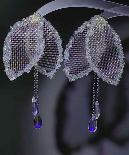 Stylish Mesh Leaf Teardrop Crystal Silver Needle Zircon Alloy Drop Earrings