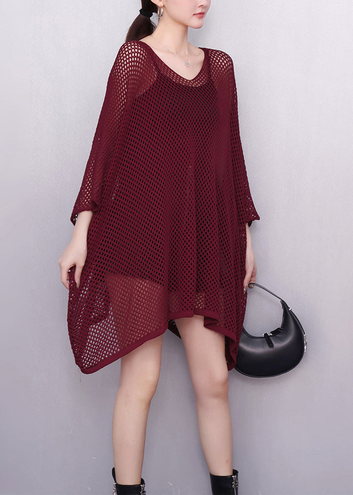 Stylish Mulberry Oversized Tulle Sheer Mini Dress Summer