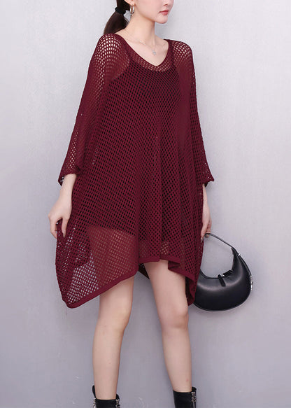 Stylish Mulberry Oversized Tulle Sheer Mini Dress Summer