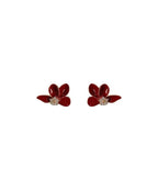 Stylish Mulberry Sterling Silver Overgild Asymmetrical Zircon Floral Stud Earrings