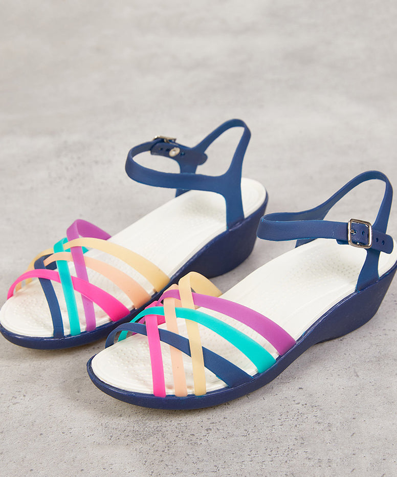 Stylish Multicolored Stripes Buckle Strap Sandals Faux Leather