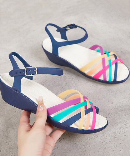 Stylish Multicolored Stripes Buckle Strap Sandals Faux Leather