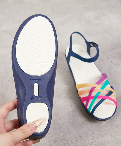 Stylish Multicolored Stripes Buckle Strap Sandals Faux Leather