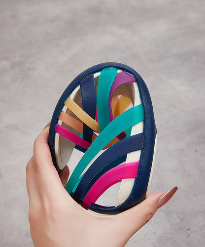 Stylish Multicolored Stripes Buckle Strap Sandals Faux Leather