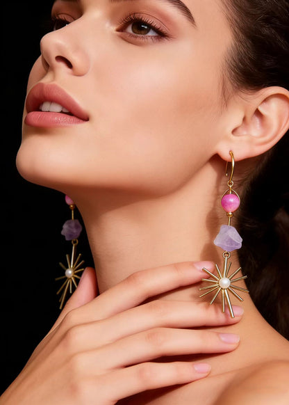 Stylish Multicolour Jade Fireworks Design Tassels Drop Earrings