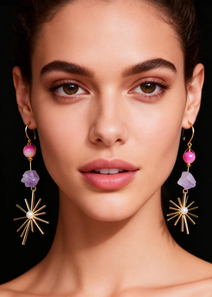 Stylish Multicolour Jade Fireworks Design Tassels Drop Earrings