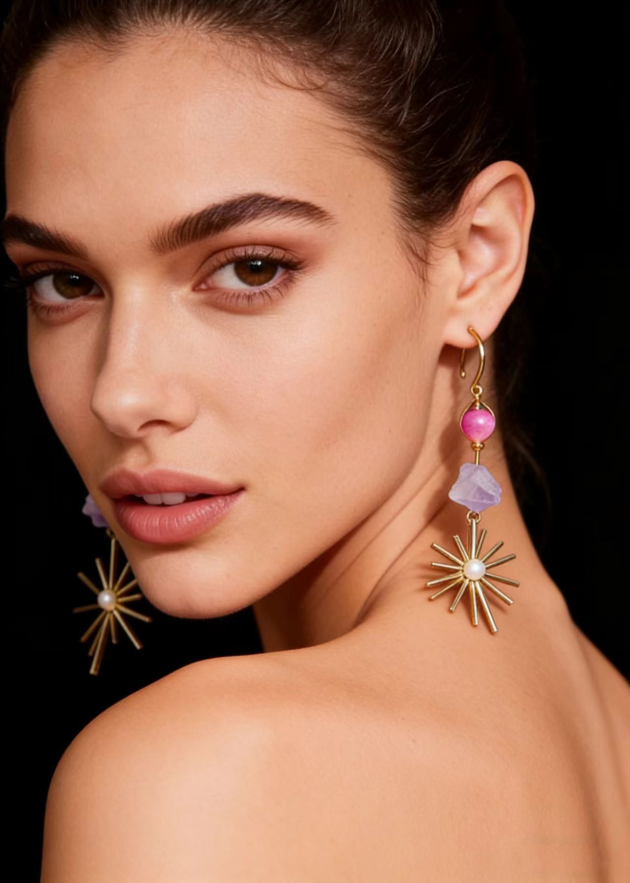 Stylish Multicolour Jade Fireworks Design Tassels Drop Earrings