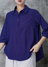 Load image into Gallery viewer, Stylish Navy Peter Pan Collar Oversized Linen Tops Summer