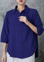 Load image into Gallery viewer, Stylish Navy Peter Pan Collar Oversized Linen Tops Summer