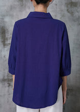 Load image into Gallery viewer, Stylish Navy Peter Pan Collar Oversized Linen Tops Summer