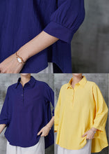Load image into Gallery viewer, Stylish Navy Peter Pan Collar Oversized Linen Tops Summer