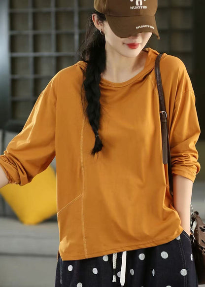 Stylish Orange Hooded Cotton Pullover Streetwear Fall